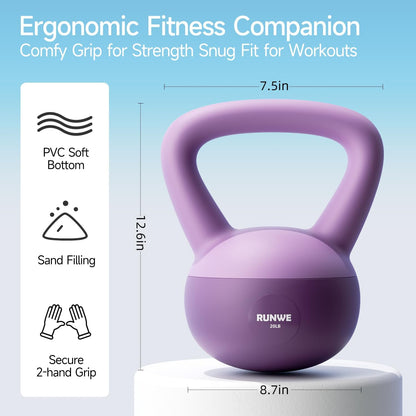 Soft Kettlebell 5Lb 10Lb 15Lb 20Lb 25Lb, Sand Filled Quiet Floor-Friendly Kettlebell, Anti-Slip Home Gym Fitness Equipment for Apartment Postpartum Recovery, Safety for Women Men & Beginner