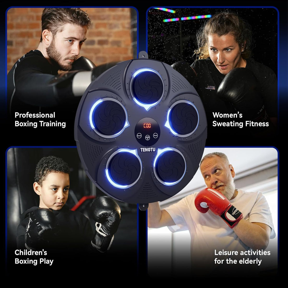 Musical Boxing Machine, Rechargeable Bluetooth Boxing Equipment Punching Bag, Intelligent Boxing Target, for Men Women Boxing Training, Vent Emotions, with Boxing Glove