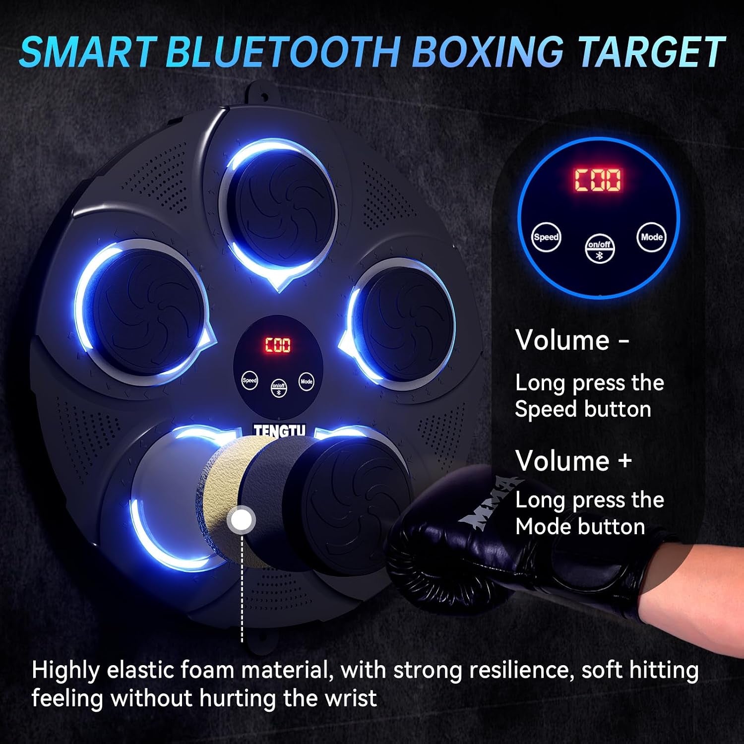 Musical Boxing Machine, Rechargeable Bluetooth Boxing Equipment Punching Bag, Intelligent Boxing Target, for Men Women Boxing Training, Vent Emotions, with Boxing Glove