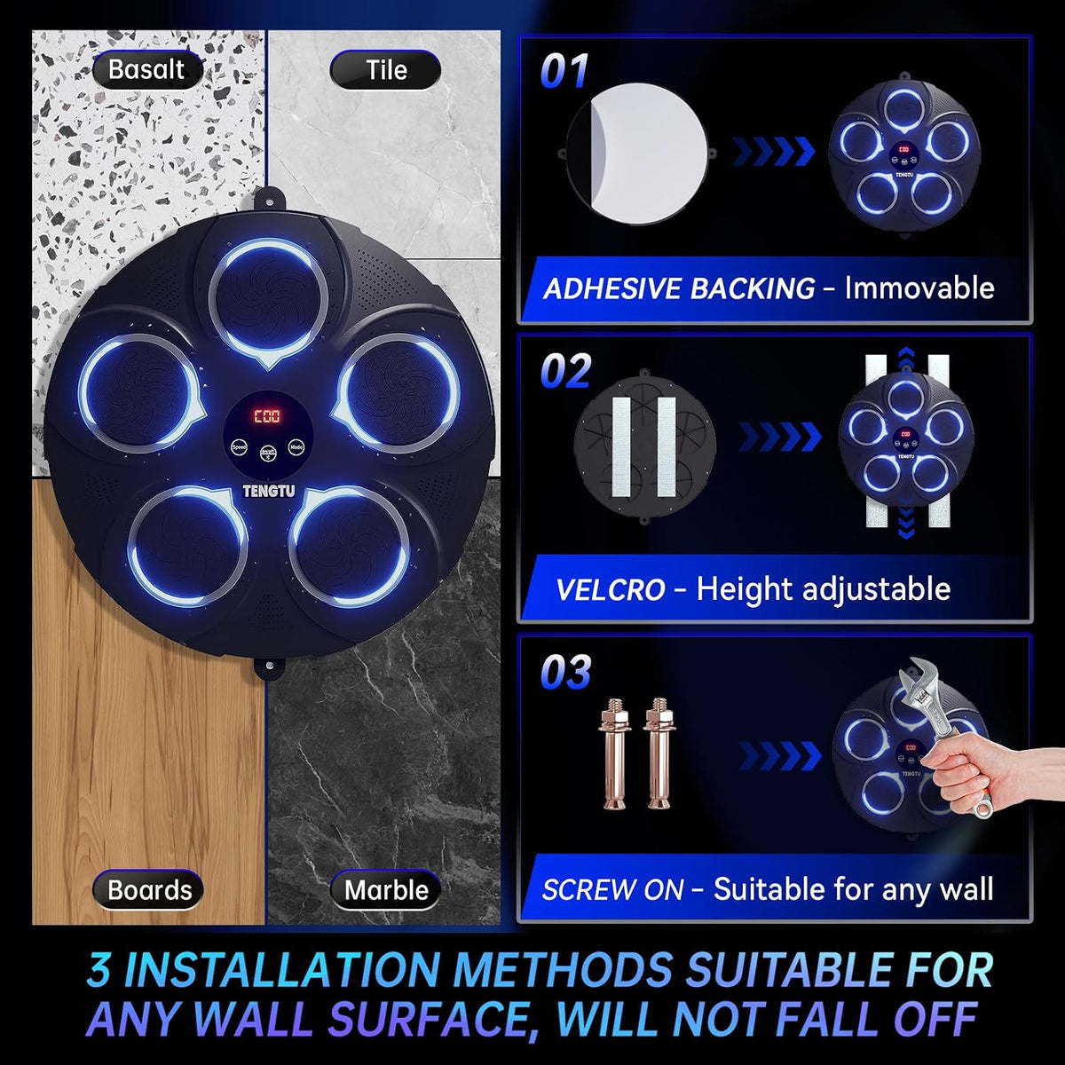 Musical Boxing Machine, Rechargeable Bluetooth Boxing Equipment Punching Bag, Intelligent Boxing Target, for Men Women Boxing Training, Vent Emotions, with Boxing Glove