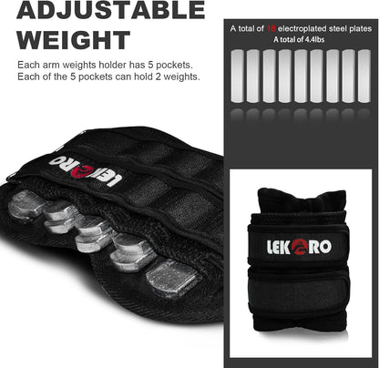 Ankle Weights Wrist Weights for Men Women, 1 Pair Adjustable Removable Steel Weighted Plates Arm Leg Weights for Walking Running Pilates, Fitness Weights