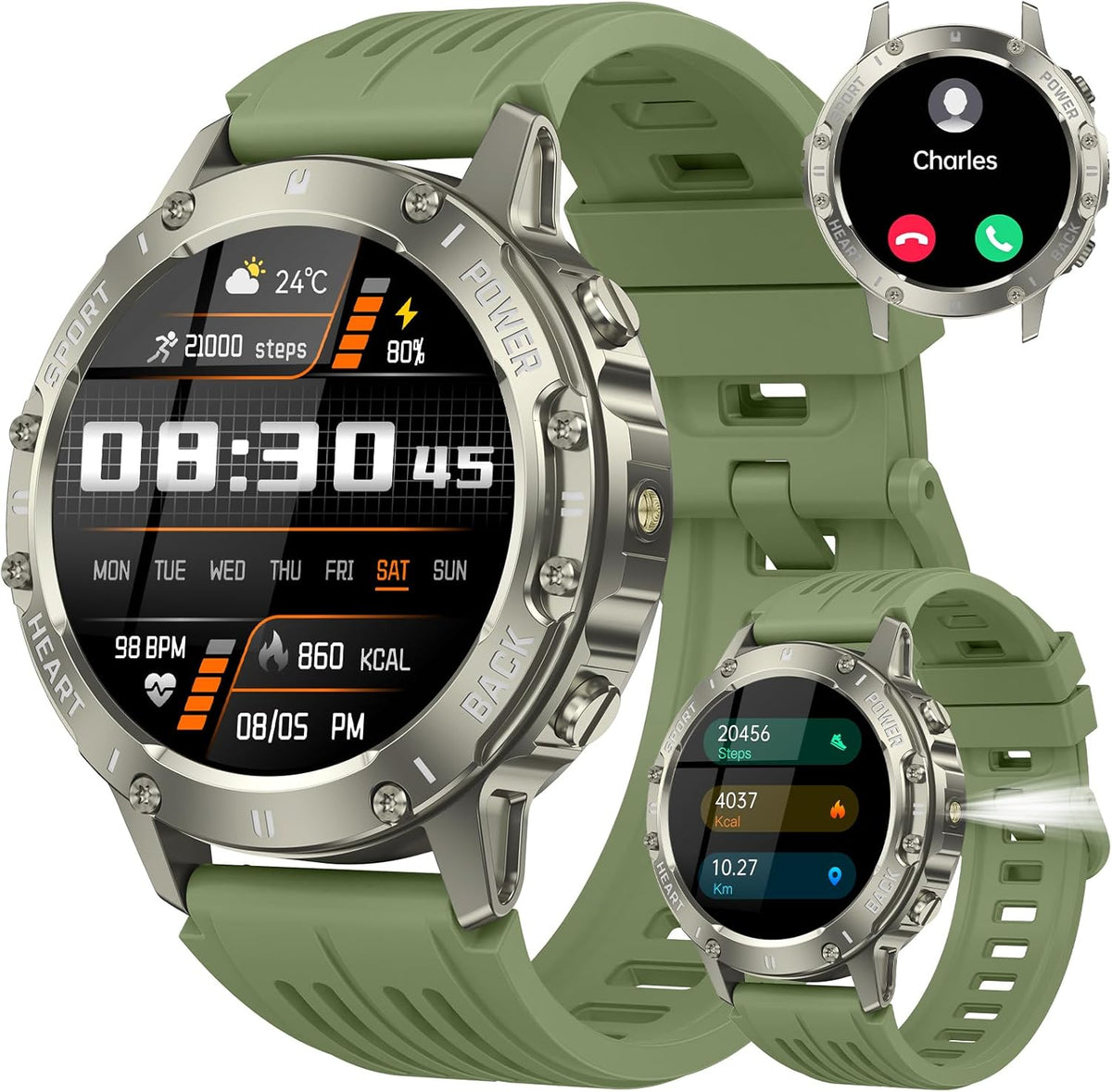 Fitness Watch, Fitness Tracker with Heart Rate Monitor Tracker, IP68 Waterproof Smartwatches Ios (GN)