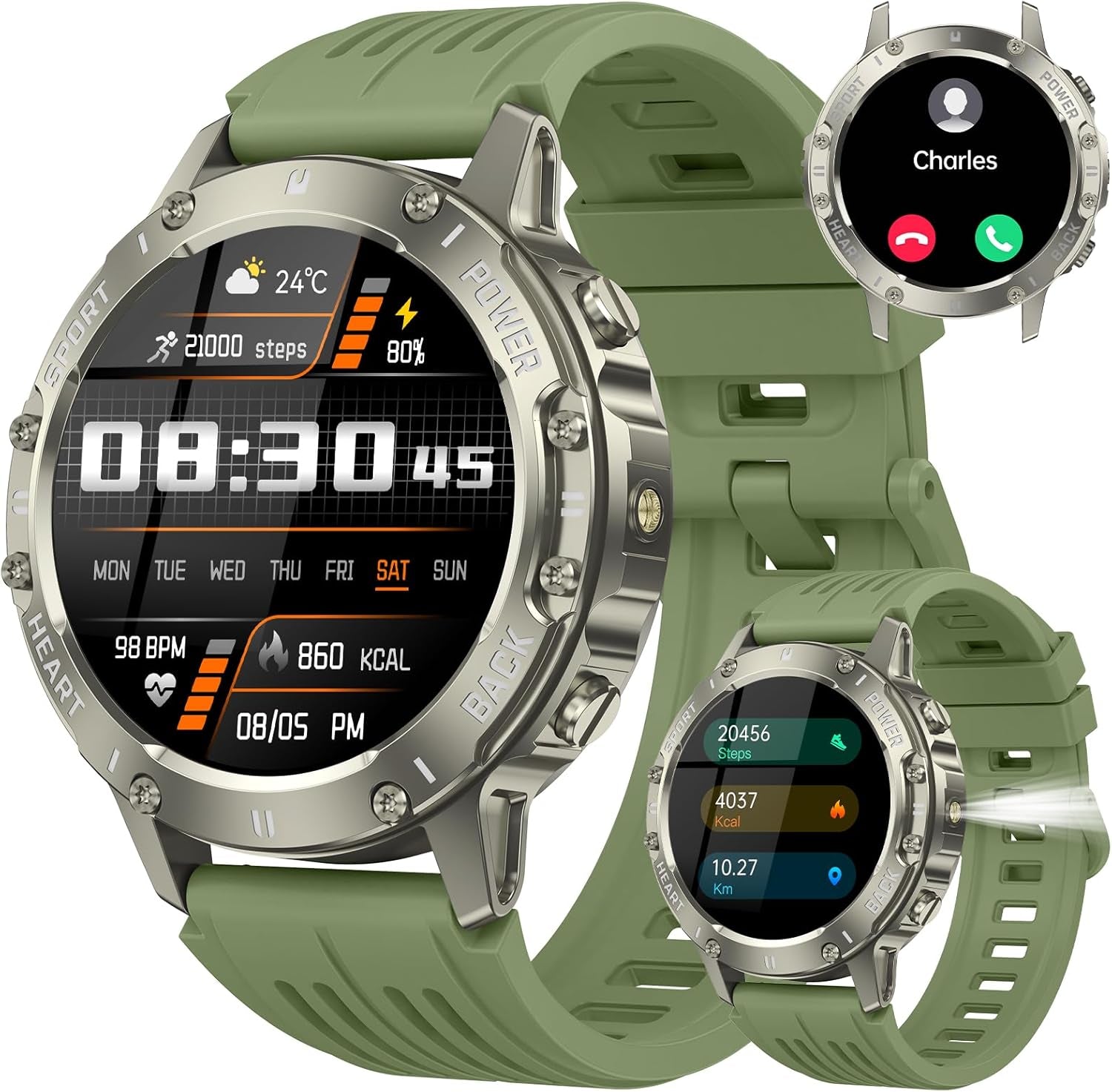 Fitness Watch, Fitness Tracker with Heart Rate Monitor Tracker, IP68 Waterproof Smartwatches Ios (GN)