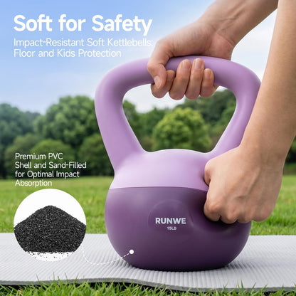 Soft Kettlebell 5Lb 10Lb 15Lb 20Lb 25Lb, Sand Filled Quiet Floor-Friendly Kettlebell, Anti-Slip Home Gym Fitness Equipment for Apartment Postpartum Recovery, Safety for Women Men & Beginner