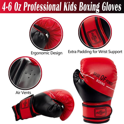 3-In-1 Kids Boxing Gloves and Punching Mitts Set, Boxing Pads with Boxing Reflex Ball, Kids Boxing Equipment Set for MMA Training, Muay Thai, Karate, Taekwondo