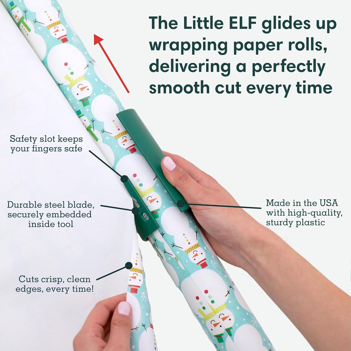 Wrapping Paper Cutter (2-Pack) | as Seen on Shark Tank | Made in USA | Green | Holiday Gift Wrap Paper Roll Holder and Cutter